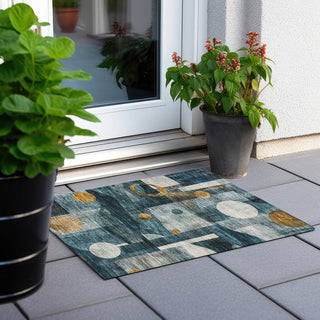 Piper Looms Chantille Contemporary ACN1126 Teal Machine Washable Area Rug Scatter Outdoor Lifestyle Image Feature