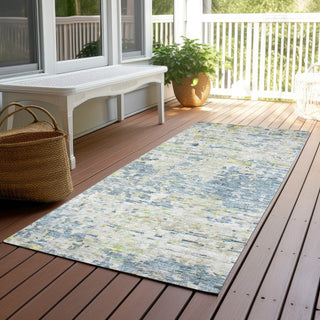 Piper Looms Chantille Modern ACN1128 Blue Machine Washable Area Rug Runner Outdoor Lifestyle Image Feature