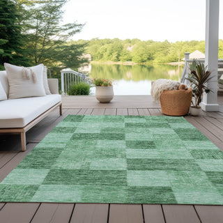 Piper Looms Chantille Geometric ACN1139 Green Machine Washable Area Rug Outdoor Lifestyle Image Feature