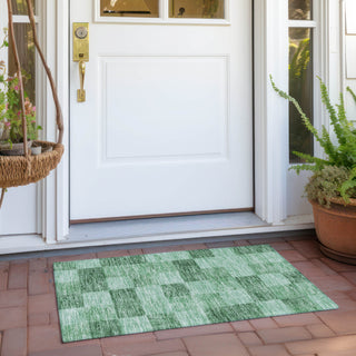 Piper Looms Chantille Geometric ACN1139 Green Machine Washable Area Rug Scatter Outdoor Lifestyle Image Feature