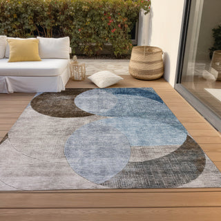 Piper Looms Chantille Geometric ACN1140 Denim Machine Washable Area Rug Outdoor Lifestyle Image Feature