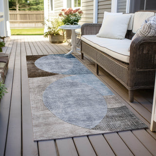 Piper Looms Chantille Geometric ACN1140 Denim Machine Washable Area Rug Runner Outdoor Lifestyle Image Feature