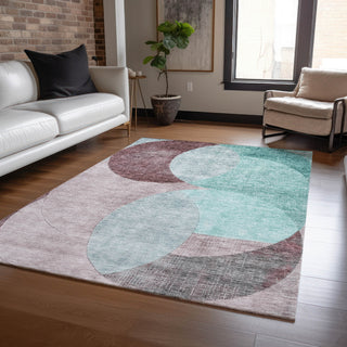 Piper Looms Chantille Geometric ACN1140 Teal Machine Washable Area Rug Lifestyle Image Feature