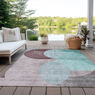 Piper Looms Chantille Geometric ACN1140 Teal Machine Washable Area Rug Outdoor Lifestyle Image Feature