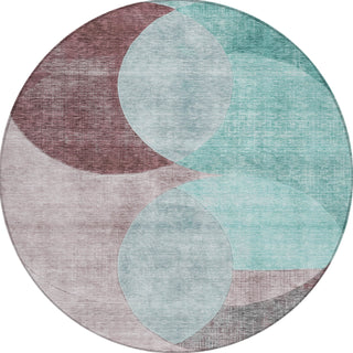 Piper Looms Chantille Geometric ACN1140 Teal Machine Washable Area Rug Round Main Image