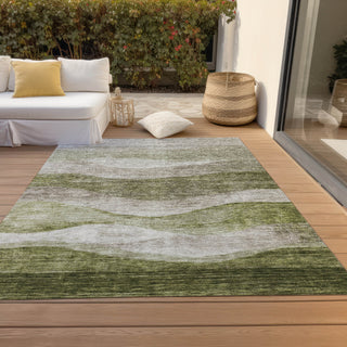 Piper Looms Chantille Swirls ACN1141 Green Machine Washable Area Rug Outdoor Lifestyle Image Feature