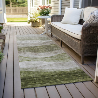 Piper Looms Chantille Swirls ACN1141 Green Machine Washable Area Rug Runner Outdoor Lifestyle Image Feature