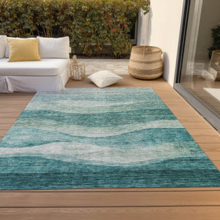Piper Looms Chantille Swirls ACN1141 Seafoam Machine Washable Area Rug Outdoor Lifestyle Image Feature