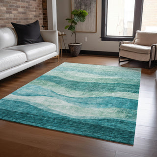 Piper Looms Chantille Swirls ACN1141 Teal Machine Washable Area Rug Lifestyle Image Feature