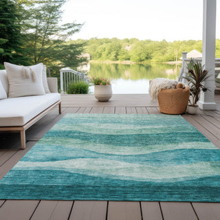 Piper Looms Chantille Swirls ACN1141 Teal Machine Washable Area Rug Outdoor Lifestyle Image Feature