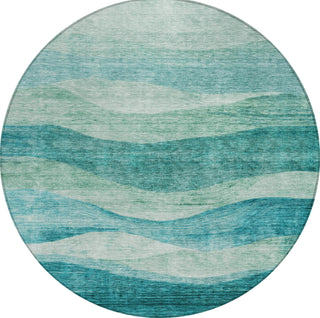 Piper Looms Chantille Swirls ACN1141 Teal Machine Washable Area Rug Round Main Image