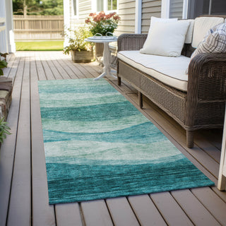 Piper Looms Chantille Swirls ACN1141 Teal Machine Washable Area Rug Runner Outdoor Lifestyle Image Feature