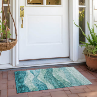 Piper Looms Chantille Swirls ACN1141 Teal Machine Washable Area Rug Scatter Outdoor Lifestyle Image Feature