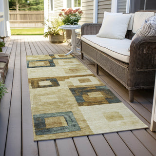 Piper Looms Chantille Geometric ACN1142 Beige Machine Washable Area Rug Runner Outdoor Lifestyle Image Feature