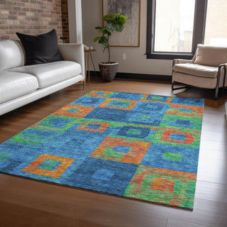 Piper Looms Chantille Geometric ACN1142 Denim Machine Washable Area Rug Lifestyle Image Feature