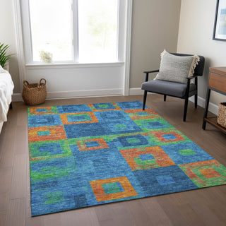 Piper Looms Chantille Geometric ACN1142 Denim Machine Washable Area Rug Lifestyle Image Feature