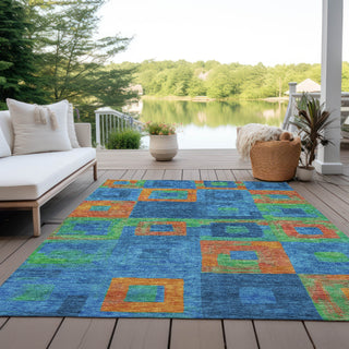 Piper Looms Chantille Geometric ACN1142 Denim Machine Washable Area Rug Outdoor Lifestyle Image Feature