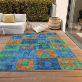 Piper Looms Chantille Geometric ACN1142 Denim Machine Washable Area Rug Outdoor Lifestyle Image Feature