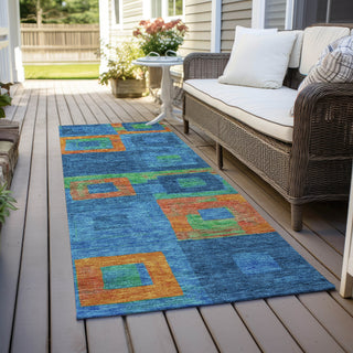 Piper Looms Chantille Geometric ACN1142 Denim Machine Washable Area Rug Runner Outdoor Lifestyle Image Feature