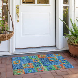 Piper Looms Chantille Geometric ACN1142 Denim Machine Washable Area Rug Scatter Outdoor Lifestyle Image Feature