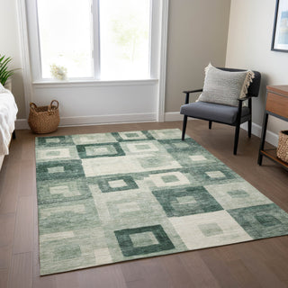Piper Looms Chantille Geometric ACN1142 Green Machine Washable Area Rug Lifestyle Image Feature