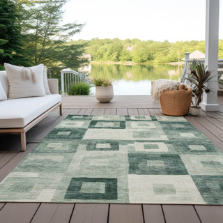 Piper Looms Chantille Geometric ACN1142 Green Machine Washable Area Rug Outdoor Lifestyle Image Feature