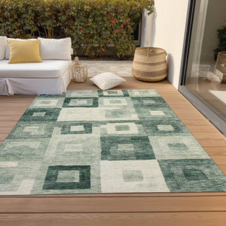 Piper Looms Chantille Geometric ACN1142 Green Machine Washable Area Rug Outdoor Lifestyle Image Feature