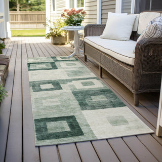 Piper Looms Chantille Geometric ACN1142 Green Machine Washable Area Rug Runner Outdoor Lifestyle Image Feature