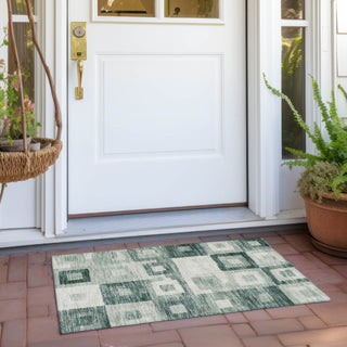 Piper Looms Chantille Geometric ACN1142 Green Machine Washable Area Rug Scatter Outdoor Lifestyle Image Feature