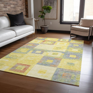 Piper Looms Chantille Geometric ACN1142 Yellow Machine Washable Area Rug Lifestyle Image Feature
