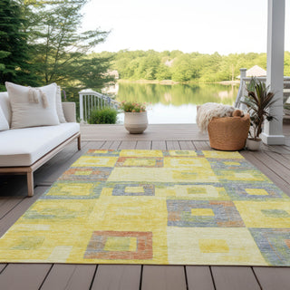 Piper Looms Chantille Geometric ACN1142 Yellow Machine Washable Area Rug Outdoor Lifestyle Image Feature