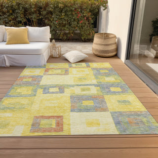 Piper Looms Chantille Geometric ACN1142 Yellow Machine Washable Area Rug Outdoor Lifestyle Image Feature