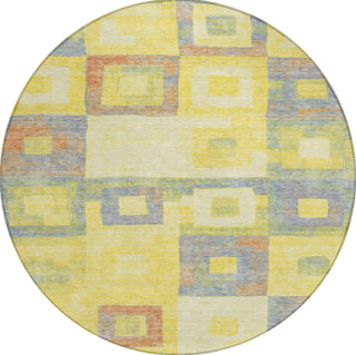 Piper Looms Chantille Geometric ACN1142 Yellow Machine Washable Area Rug Round Main Image