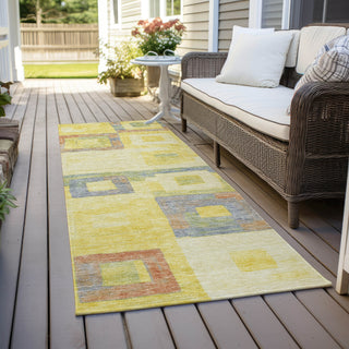 Piper Looms Chantille Geometric ACN1142 Yellow Machine Washable Area Rug Runner Outdoor Lifestyle Image Feature