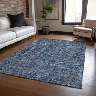 Piper Looms Chantille Damask ACN1145 Blue Machine Washable Area Rug Lifestyle Image Feature