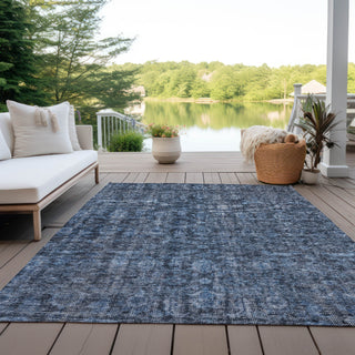 Piper Looms Chantille Damask ACN1145 Blue Machine Washable Area Rug Outdoor Lifestyle Image Feature