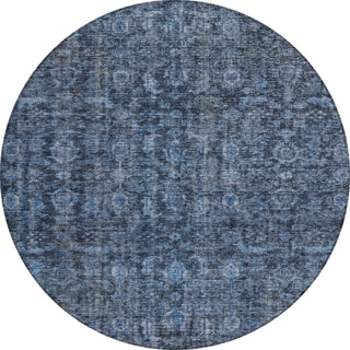 Piper Looms Chantille Damask ACN1145 Blue Machine Washable Area Rug Round Main Image