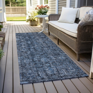 Piper Looms Chantille Damask ACN1145 Blue Machine Washable Area Rug Runner Outdoor Lifestyle Image Feature