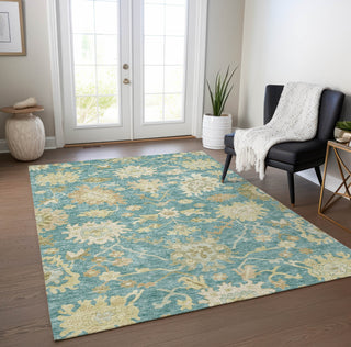Piper Looms Chantille Global ACN1150 Teal Machine Washable Area Rug Lifestyle Image Feature