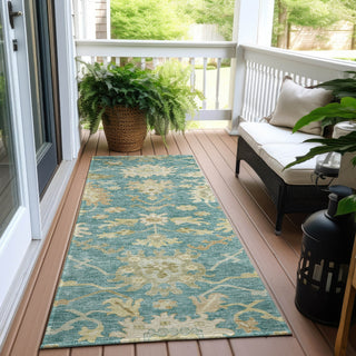 Piper Looms Chantille Global ACN1150 Teal Machine Washable Area Rug Runner Outdoor Lifestyle Image Feature