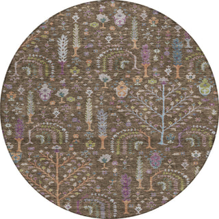 Piper Looms Chantille Floral ACN1152 Brown Machine Washable Area Rug Round Main Image