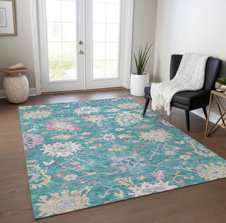 Piper Looms Chantille Global ACN1154 Teal Machine Washable Area Rug Lifestyle Image Feature