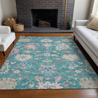 Piper Looms Chantille Global ACN1154 Teal Machine Washable Area Rug Lifestyle Image Feature