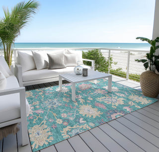 Piper Looms Chantille Global ACN1154 Teal Machine Washable Area Rug Outdoor Lifestyle Image Feature