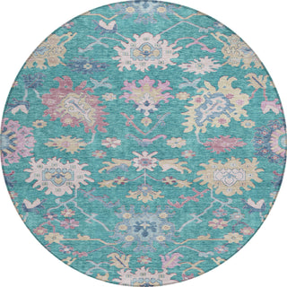 Piper Looms Chantille Global ACN1154 Teal Machine Washable Area Rug Round Main Image