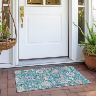 Piper Looms Chantille Global ACN1154 Teal Machine Washable Area Rug Scatter Outdoor Lifestyle Image Feature