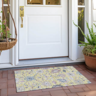 Piper Looms Chantille Global ACN1154 Yellow Machine Washable Area Rug Scatter Outdoor Lifestyle Image Feature