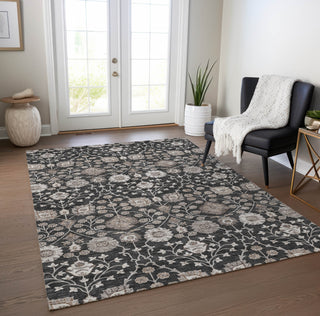 Piper Looms Chantille Floral ACN1155 Black Machine Washable Area Rug Lifestyle Image Feature