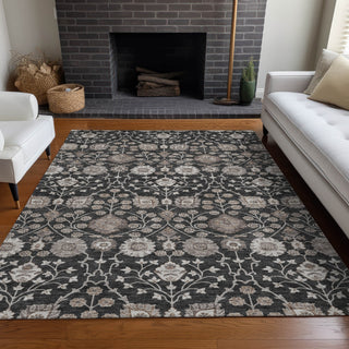 Piper Looms Chantille Floral ACN1155 Black Machine Washable Area Rug Lifestyle Image Feature