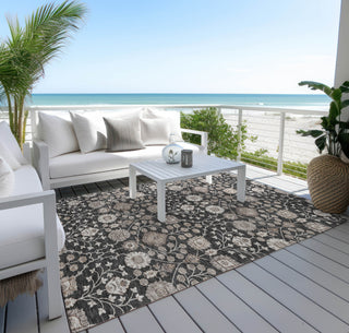 Piper Looms Chantille Floral ACN1155 Black Machine Washable Area Rug Outdoor Lifestyle Image Feature